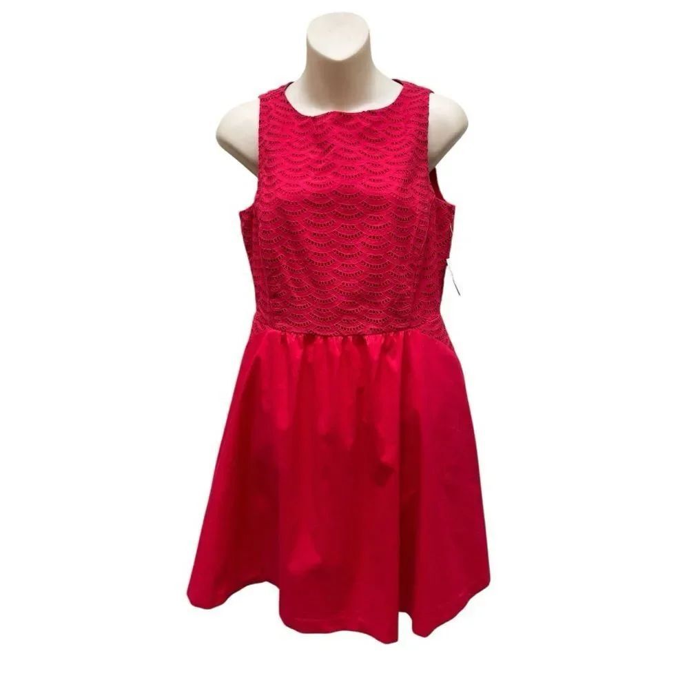 Maison Jules Red Eyelet Fit Flare Dress Womens Medium Sleeveless A-Line Summer